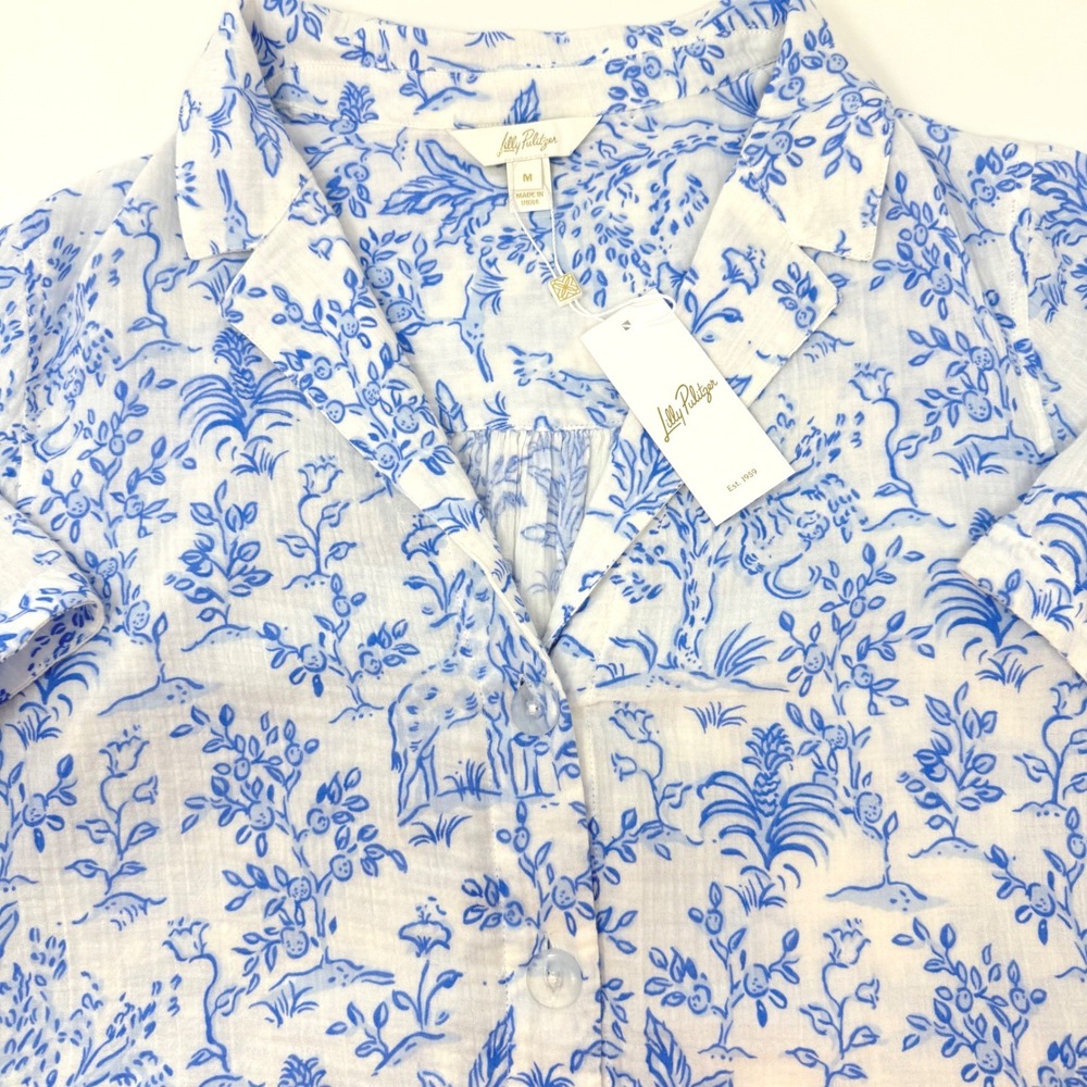 Lilly Pulitzer Montee Shirt Coverup Resort White Tall Tales Womens Medium NEW